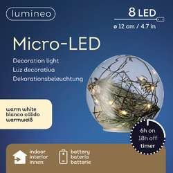 LED Glaskugel mit Lichterkette warmweiß 10,12,14, 18 o. 20cm Ø Timer Batterie