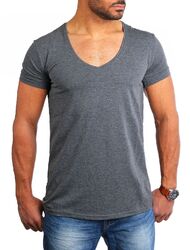 Young & Rich Herren T-Shirt extra tiefer V-Ausschnitt slimfit stretch uni 1315 