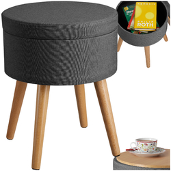 Sitzhocker mit Stauraum Polsterhocker Fußhocker Pouf Hocker Leinen Holz rund Neu✔ Farbwahl ✔ bis 300 kg belastbar ✔ Stauraum