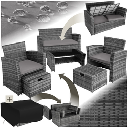 Poly Rattan Sitzgruppe Gartenmöbel Lounge Gartenset Balkon Garten Garnitur Tisch✔ Farbwahl ✔ Hocker mit Staufach ✔ Kissen + Schutzhülle