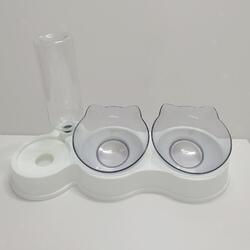 Doppelte Katzennäpfe, Tierfutter  und Wassernapf Set, 3 in 1,15° geneigt mit