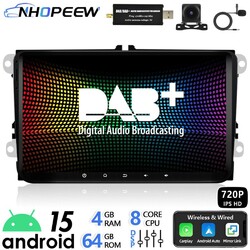 DAB+ 8Core 4+64GB 9" Android 15 Autoradio CarPlay Für VW Polo 6R 6C V 2009-2017