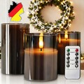 3er Set LED Echtwachs Kerzen flammenlose Kerzen mit Fernbedienung Timer Funktion
