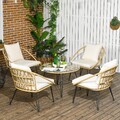 Outsunny Polyrattan Gartenmöbel-Set, Sitzgarnitur, 1 Esstisch & 4 Stühle, Beige