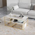 2er Set Couchtische Marmor Beistelltisch Optik Wohnzimmer Rechteckig Satztisch -