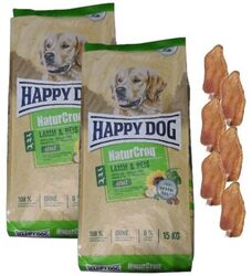 2x15kg Happy Dog Naturcroq Adult Lamm&Reis Hundefutter + GRATIS Kaninchenohren
