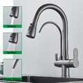 Trinkwasserhahn 3 Wege Küchenarmatur 360° Wasserfilter Osmose Mischbatterie Grau