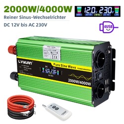 4000W 8000W Wechselrichter 12V 24V zu 230V 4USB AC Reiner Sinus Spannungswandler