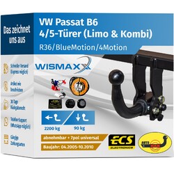 ANHÄNGERKUPPLUNG abnehmbar für VW Passat B6 05-10 +7pol E-Satz ABE
