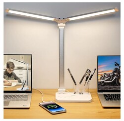 IVict Dual Schwenkarm LED Schreibtischlampen, 5 Lichtmodi x 10 Helligkeitsstufen Schreibtisch