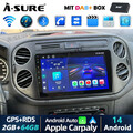 DAB+ 64G Android 14 Autoradio Carplay BT 5.0 GPS Navi für VW Tiguan 5N Golf Plus