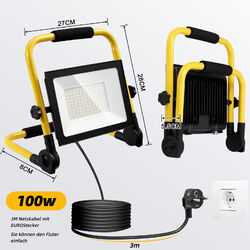100 200W LED Fluter Flutlicht Gelb Stativ Baustrahler Scheinwerfer mit Stecker