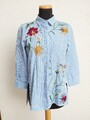 Blau weiß Streifen Blumenstickerei Vogel Hemd Bluse von Zara, Gr. S