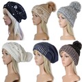 Mütze Strickmütze mit Strass Ballon Wintermütze Ballonmütze Long Beanie meliert