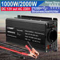 1000W/2000W 12V zu 230V Reiner Sinus Wechselrichter 2USB Spannungswandler Reisen