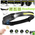 5-Modi Stirnlampe COB+LED Kopflampe Wiederaufladbar Bewegungssensor Akku USB Neu