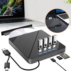 7 in 1 USB 3.0 Externes CD/DVD Laufwerk Brenner Player mit Type C für Laptop PC