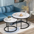 2er Set Rund Couchtisch Beistelltisch Marmor Kaffeetisch Modern Wohnzimmertisch