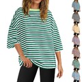 Relaxed Fit gestreiftes Rundhals T-Shirt für Damen perfekt für Freizeitanlässe