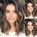 Damen Ombre Braune Gewellte Perücke Mittel Lang Gelockt Kurz Volle Perücken Wigs