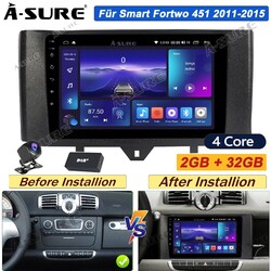 2+32G Für Smart Fortwo 451 2011-2015 Android 14 Radio Navi Carplay DAB+ Kam WiFi