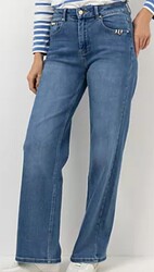 STRANDFEIN Jeanshose lange Form Logo Badge weites Bein Jeansblau Gr.44