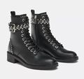 Stiefeletten/Boots mit silbernen Nieten, ZARA, Gr. 37, Echt-Leder, schwarz, NEU
