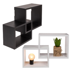 Holz Wandregal 2er Set 4-eckig weiß schwarz Wohnzimmer Deko Regal Wandmontage