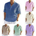 Herren Leinen Langarm Hemden Solid Locker Freizeit Hemd Bluse Top