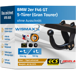 ANHÄNGERKUPPLUNG starr passt für BMW 2er F46 Gran Tourer ab 15 +13pol E-Satz ABE