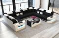 Couch Eck Sofa Polster Wohnlandschaft COMO U Form Strukturstoff Grau Modern LED