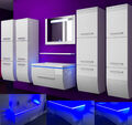 Badmöbel Set Weiss 180 cm Hochglanz Waschbecken Spiegel Komplett Bad Led System.