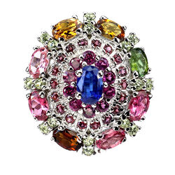 925 Sterlingsilber Ring Oval Kyanit Peridot Turmalin Edelstein Schmuck Größe 8.5