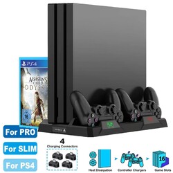 PS4 Standfuß mit Lüfter mit PS4 Controller Ladestation für Playstation4 Pro/Slim