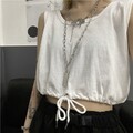 Damen Crop Tops Trägershirt Tank Tops ärmellose Shirts Camisole kurz Kordelzug