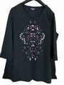 Damen Top Bluse Shirt Gr. 44/46 XL grau Strass neu Urlaub Sommer Sonne Viskose
