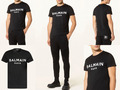 BALMAIN Flocked Logo Straight Fit T-Shirt Cotton Shirt Paris Logo Tee Top New XL