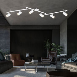 Deckenlampe Spotleiste Deckenleuchte 6 Flammig Spots flexibel Metall weiß GU10