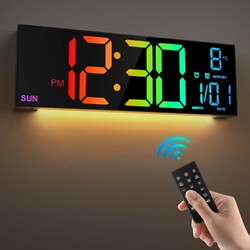 Digitale Wanduhr, 16 Zoll, LED, Farbdisplay, Uhrzeit, Alarm, Thermometer