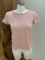 Hallhuber T-Shirt Gestreift Rot Weiß Perlen Streifen zu Jeans Hose Rock Gr. S 