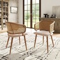 2er Set Esszimmerstühle Küchenstuhl bequem Polsterstuhl mit Rattan-Rückenlehne