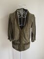 Betty Jackson Damen Strickjacke Gr. 14 Khaki Grün Gestreift mit Baumwolltaschen