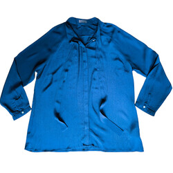 OPEN END Damen Sommer Bluse Gr 44 Dunkelblau Langarm Viscose Top Zustand