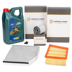 HIRSCHER Filterset + 5L CASTROL 5W20 E für FORD TOURNEO / TRANSIT 1.0 EcoBoost