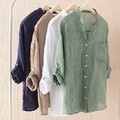 Damen Leinen Langarmhemd Freizeit Einfarbig Sommer Bluse