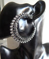 breite Creolen Ohrhänger Ohrringe schwarz/silbern m Swarovski*Strass Durchm. 6cm