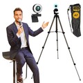 Autofokus Webcam mit Ringlicht Lampe + 113cm Stativ Full HD 1920x1080p Mikrofon