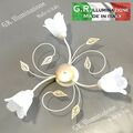 Deckenlampe modern vintage Deckenleuchte 3 L. helles Elfenbein - Silber Gold ZOE