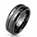 Herren Edelstahl Schmuck Band Ring Schwarz eingefassten Kabel Biker Bandring