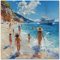 Ölgemälde Druck Leinwand Bild Strand Meer Boot Wanddeko Wandbilder XXL  5614A
